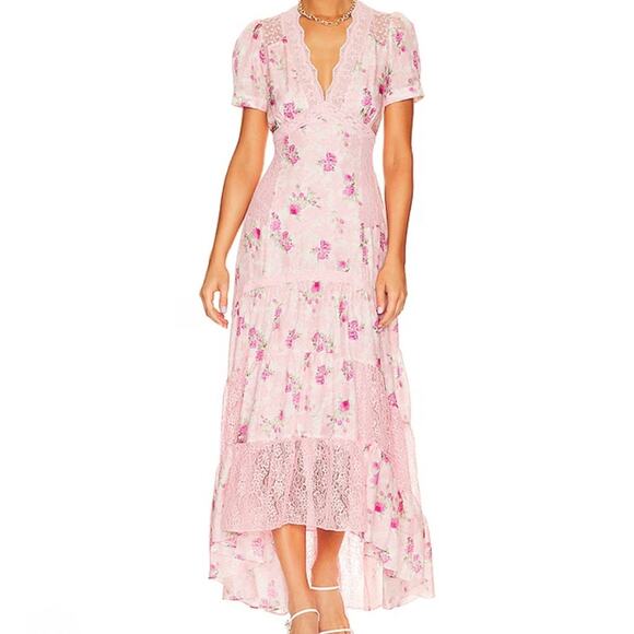 LoveShackFancy Tink 100% Silk Dress in Pink Ivy Size: 2 - Picture 1 of 12
